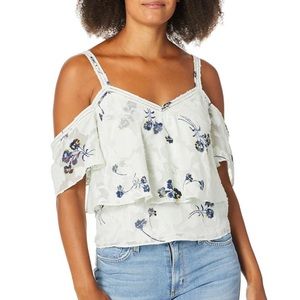 Lucky Brand Floral Cold Shoulder Top in Green Size 1X